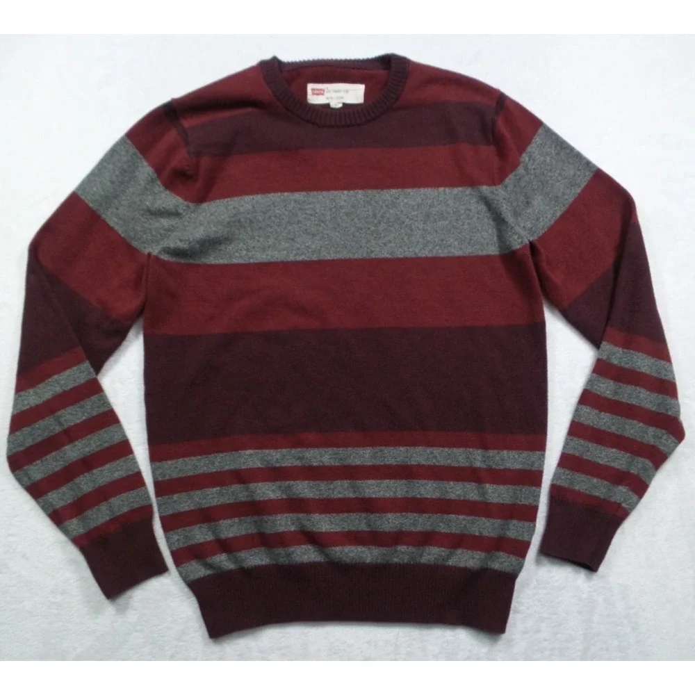 Levis Sweater Mens Size Small Red Striped Bent Crew Pullover‎ Stretch